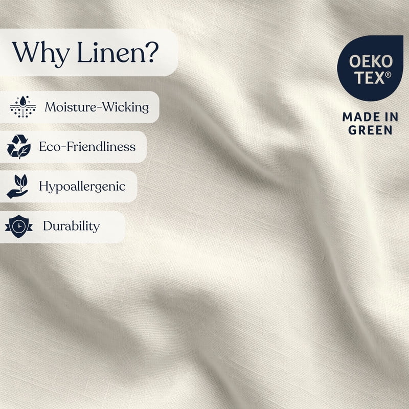 Delara 100% European Flax Linen Duvet Cover Set, Twin, 2-Piece with 1 Standard Sham, Ultra Soft, Breathable, 8 Internal Ties, Ivory