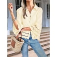 thumbnail image 6 of Womens 3/4 Bell Sleeve Button Down Shirts Casual Ruffle Hem Tops Eyelet Blouse Light Yellow M, 6 of 8