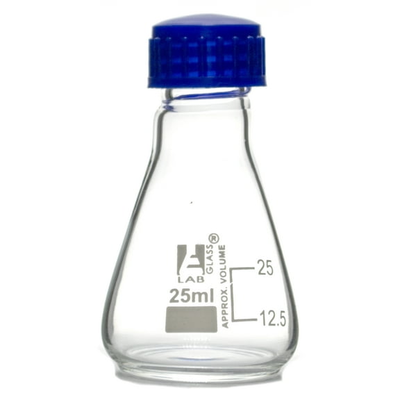 25mL Glass Erlenmeyer Flask with PTFE Lined Screw Cap, Borosilicate 3.3 Glass - Eisco Labs