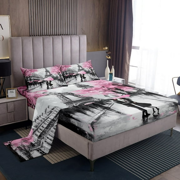 Erosebridal 3D Eiffel Tower Twin Sheet Sets, Romantic Couple Bedding Twin Size, Paris Street Decor 3pcs