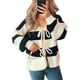 thumbnail image 2 of Chaqueta de Punto Holgada Informal con Cuello en V y Larga para Mujer, Cárdigan de Punto con Cordones y Rayas en Contraste. Negro L, 2 of 9