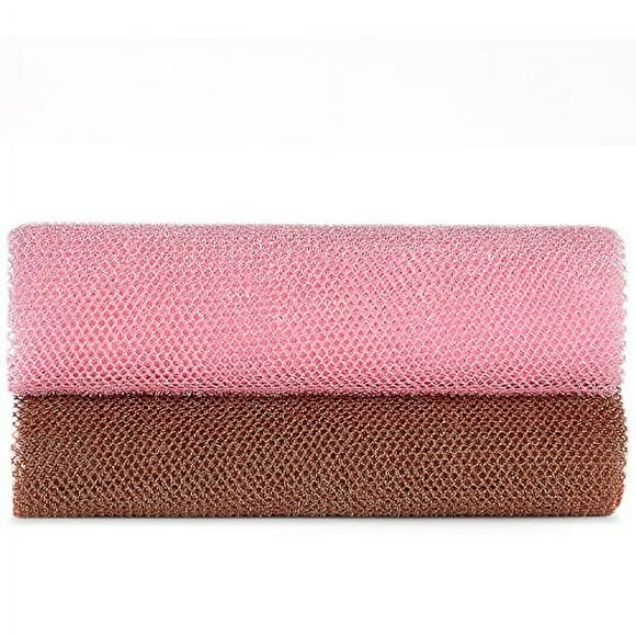 African Exfoliating Net,JASSINS African Sponge Net,Body Exfoliating Long Net Shower Body Scrubber Back Scrubber Skin Smoother (Coffee + Pink)