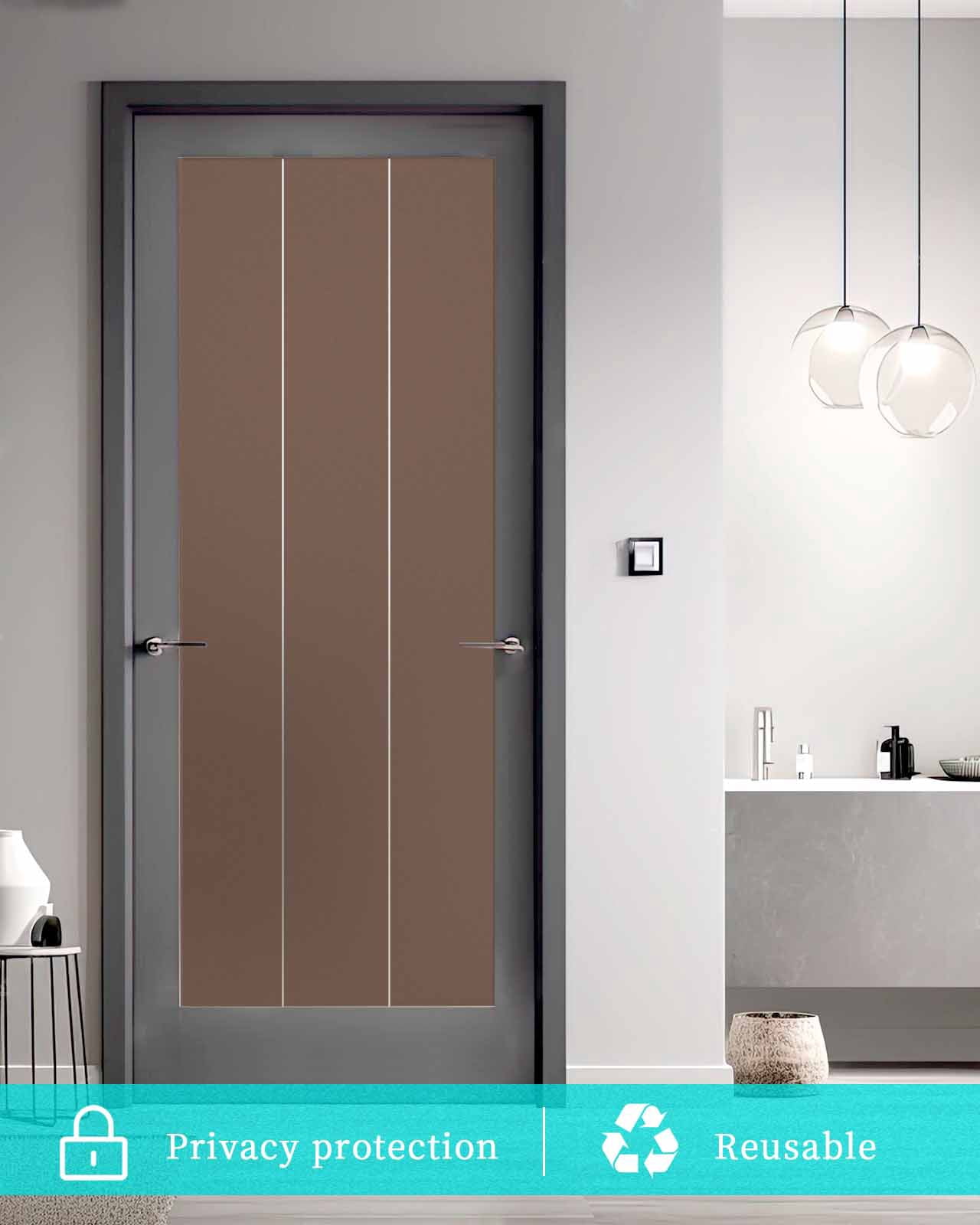 Window Privacy Film, Brown UV Sun Blocking Window Tint Film Heat Control One Way Blackout Window Film, Pure Brown Solid Color Simple Minimalism Art Non Adhesive Static Cling Sticker 35.4x78.7 In