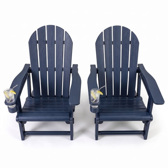 Furnibear Adirondack Chair Set of 2 with Cup Holder for Patio Garden Fire Pit | HDPE Blue - Weather-Resistant Outdoor Durable Patio Furniture