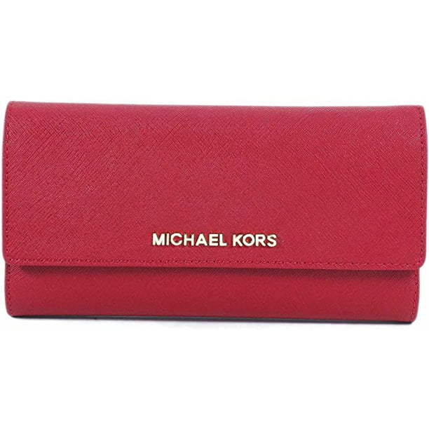 Michael Kors Jet Set Travel Leather Checkbook Wallet Chili Red ...