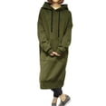 thumbnail image 1 of Sudadera larga suelta para mujer, vestido con capucha, sudaderas con capucha cálidas Irfora Verde militar M, 1 of 7