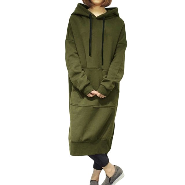Sudadera larga suelta para mujer, vestido con capucha, sudaderas con capucha cálidas Irfora Verde militar M