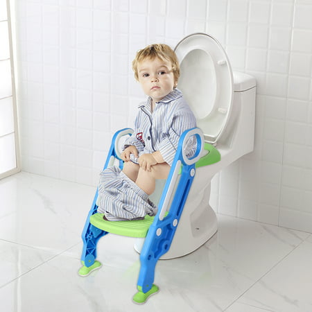 3 in 1 Baby Potty Toilet Seat with Step Stool ladder Trainer for Kids Toddlers Handles, wth S Shape Toilet Cleaning Brush, Built In Non-Slip Steps Anti-Slip