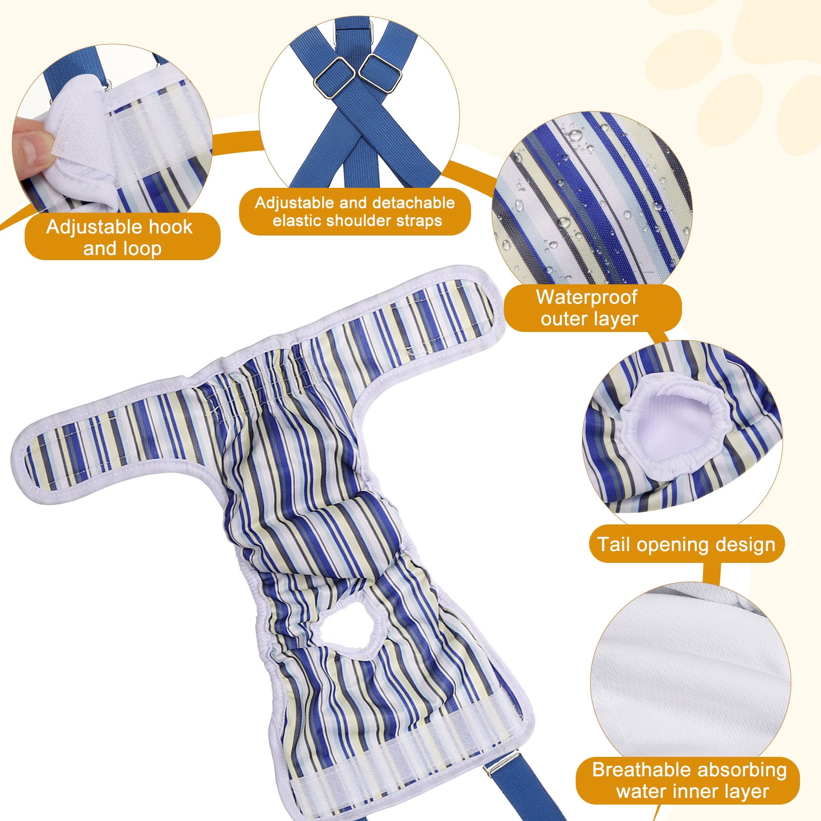 Washable Female Dog Diapers with Suspender, Reusable Dog Diapers Absorbent Leakproof(Striped Purple/Striped Blue XL, 2Pcs), Intended for Female in Heat Cycle