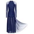 thumbnail image 4 of iiniim Women Lyrical Dance Rhinestones Long Sleeve Mesh Tulle Flowy Maxi Long Dress Contemporary Dancewear Navy Blue L, 4 of 7