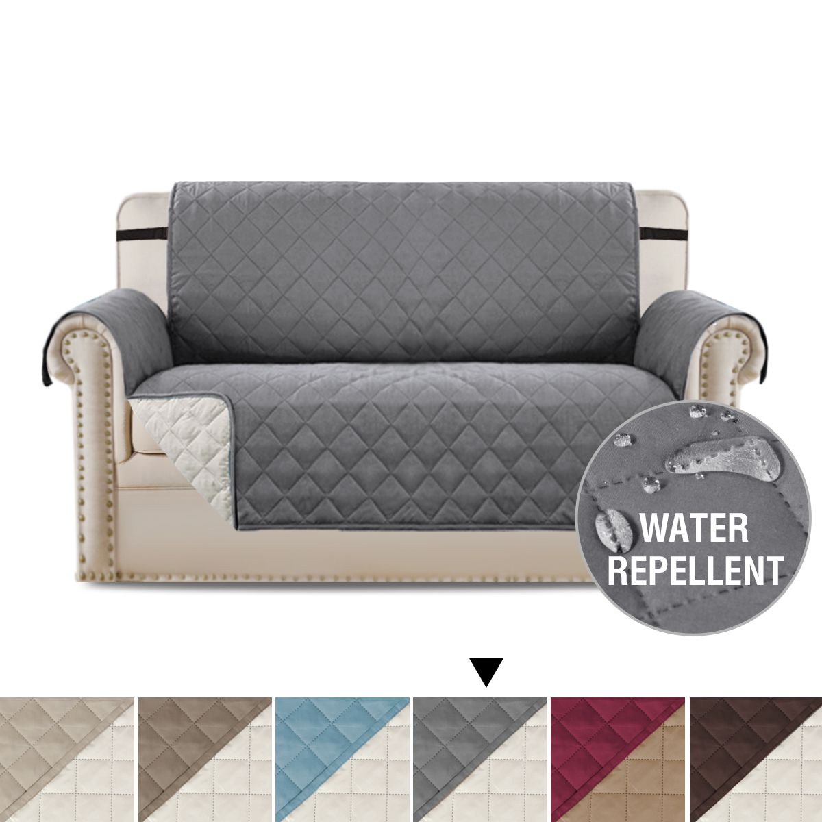 H.VERSAILTEX Couch Cover Reversible Recliner Cover Water Resistant Sofa Slipcover with 2 Thick Elastic Strap Anti Slip Furniture Cover for Pets Kids Seat Width Up to 22 Recliner: Black//Grey