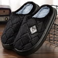thumbnail image 2 of Men's House Slippers Furry Plaid cozy EVA Memory Foam Lightweight Casual Shoes Winter Warm Plush Non-slip Slippers big size (Black,46-47), 2 of 7