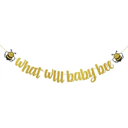 What Will Baby Bee Banner - Bumble Bee Theme Baby Shower/Gender Reveal Party Decoration, He or She Boy or Girl Sign, Photo Booth Prop