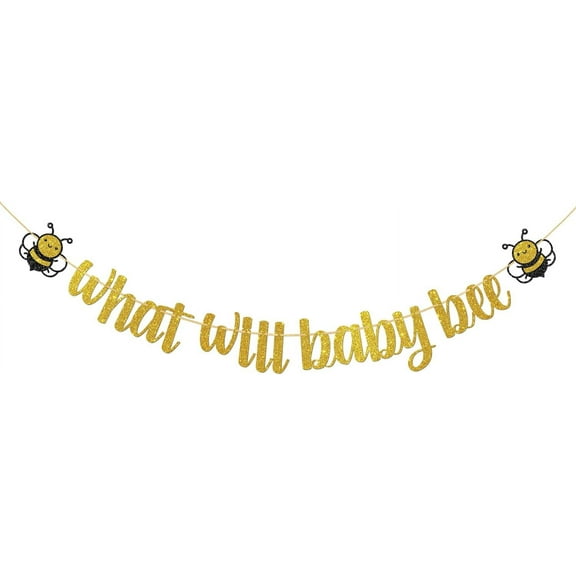 What Will Baby Bee Banner - Bumble Bee Theme Baby Shower/Gender Reveal Party Decoration, He or She Boy or Girl Sign, Photo Booth Prop