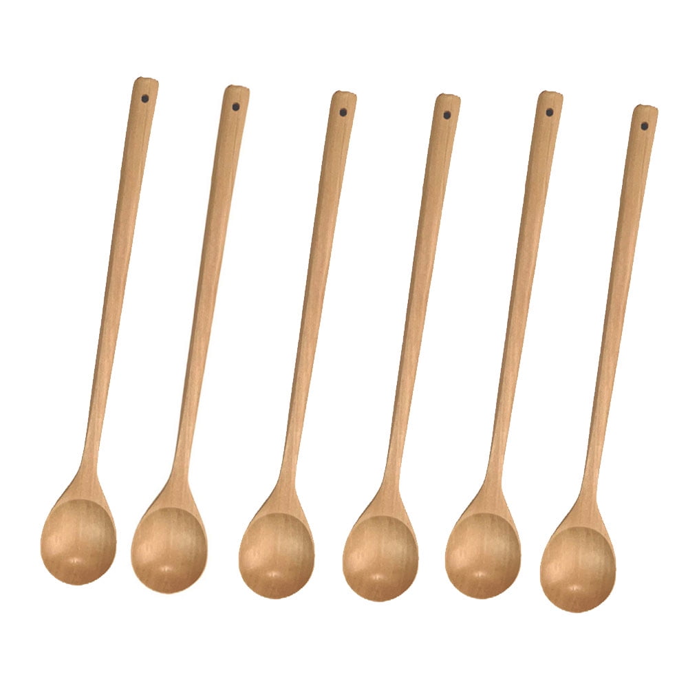 Aosijia 6Pcs Wood Mixing Spoon Long Handle Wooden Spoons 13 Inch Long