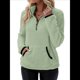 thumbnail image 3 of Sudadera Informal de con Cremallera de un Cuarto para Mujer, Larga, Ligera, Suave y Afelpada, con Bolsillos. Verde XXL, 3 of 8