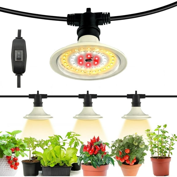 Outdoor LED Grow Lights, Waterproof String Grow Light, Full Spectrum Plant Growing Lights with 12Ft Adjustable Cord 3 Lights