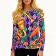 thumbnail image 5 of Mardi Gras Shirts Womens Mask Print Glitter Long Sleeve Graphic Tee Sequins Crew Neck Gold T Shirts Orange L, 5 of 6