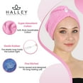 thumbnail image 2 of HALLEY Cotton Hair Towel Wrap – 3 Packs Super Absorbent, Anti Frizz Fast Drying Hair Towel for Curly Long Thick Hair – Hair Turbans for Wet Hair with Button – Hair Plopping Towel (Pink, Blue, White), 2 of 11