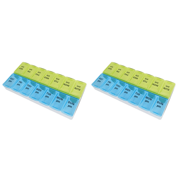 Pastillero 7 Días Portátil 2 Veces Al Día Almacenamiento Pastillas (grande) Azul Verde
