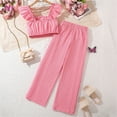 thumbnail image 5 of HaiMao Girls Summer Cute Outfits 2 Piece Crop Tops Wide Leg Long Pants Sets Suit Pink 12 Years, 5 of 9