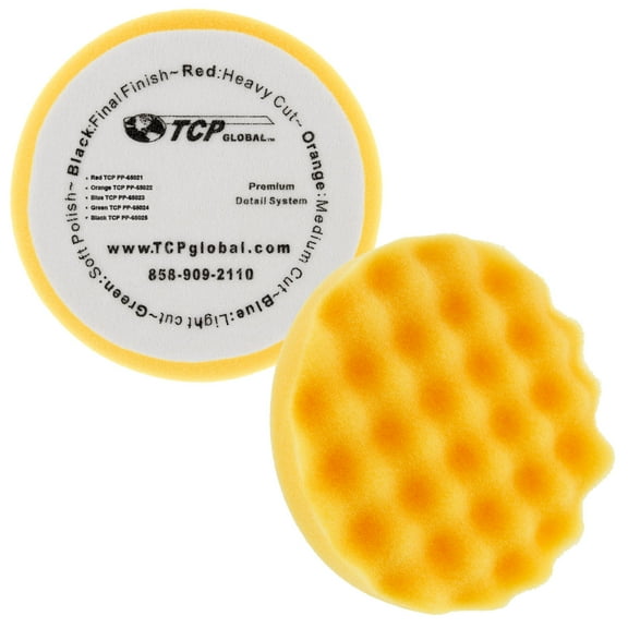6.5" Orange Waffle Medium Cut Grip Foam Polish Buff Pad - DA Hook & Loop Detail