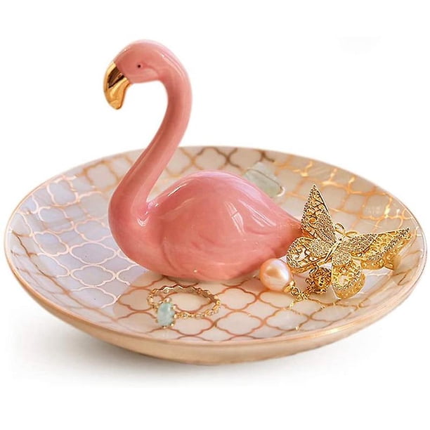 Soporte de anillo de flamenco para bandeja de baratijas de joyería WEIHJMXG