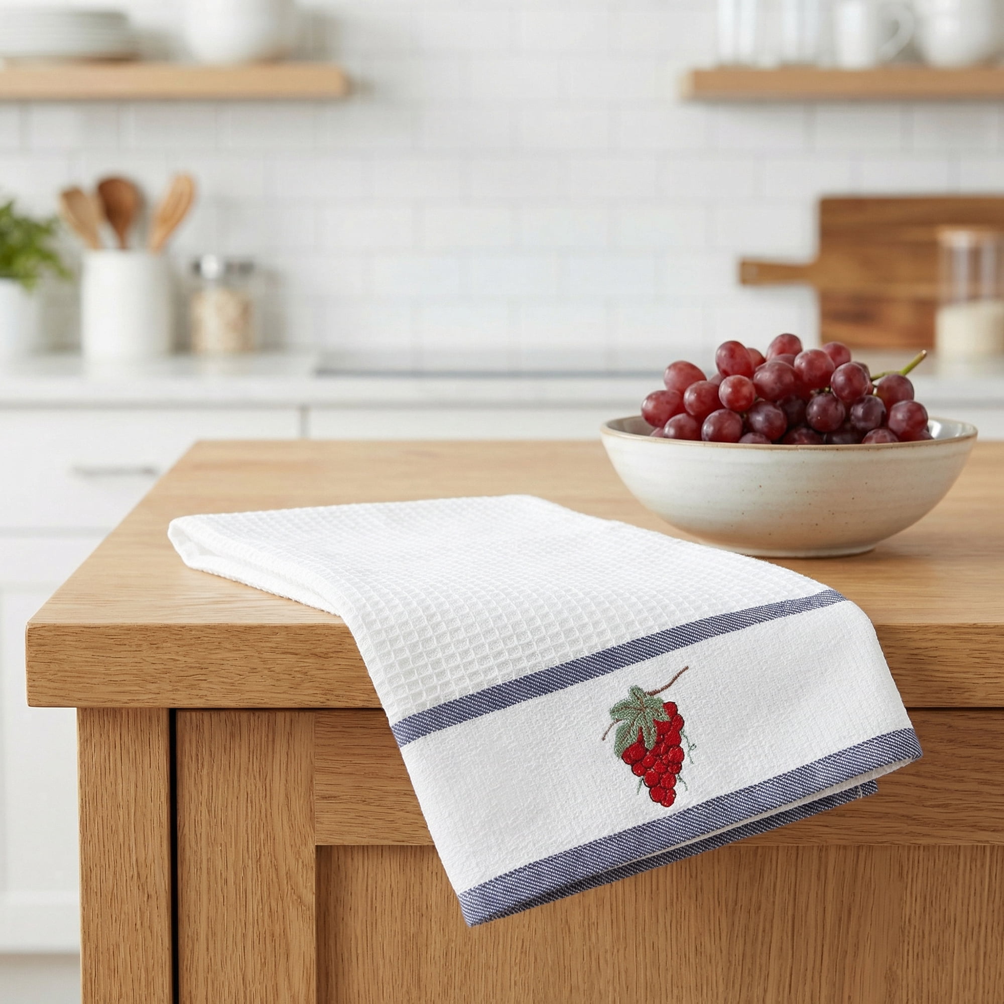 Unique Bargains 4 Pack Cotton Absorbent Dish Towels White Grapes/White Carrots 25" x 15"