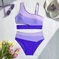 thumbnail image 2 of SIYUDAN Girls 2 Piece Bikini Set, Striped One Shoulder Swimsuit with Color Block, 2 of 6