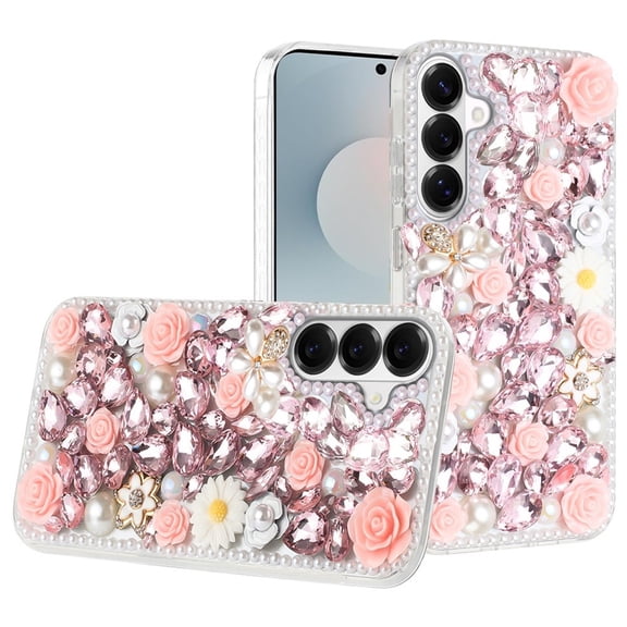 For Samsung s26 Rose Flower Full Diamond Bling Stones - Pink