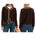 thumbnail image 3 of Women's Cropped Cardigan Sweaters Fall Long Sleeve Button Down Color Block Knit Outwear Coats Brown L, 3 of 8