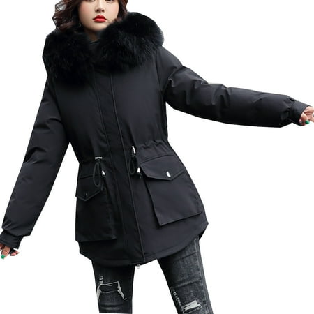 

Winter Coats for Women Warm Fleece Hoodies Solid Thick Padded Loose Puffer Down Long Trench Snow Parka Jacket