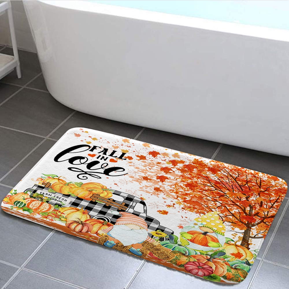 Fall Bathroom Rug Mat, Autumn Pumpkins Farmhouse Thanksgiving Harvest ...