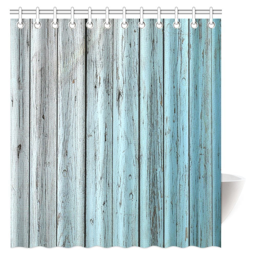 Bathroom Washable Rustic Wood Shower Curtain with Hooks Mildew Resistant Curtain 