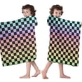 thumbnail image 4 of Gradient Color Checkered Pattern Hooded Bath Towel，50"x30" for Ages 3 To 12 Kids, Quick Dry Lightweight Soft Microfiber Hood Beach Towel Cover Up for Kids, 4 of 7
