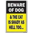 thumbnail image 1 of Señal de calle con indicación de advertencia, ¿peligro? ¿Hay vida después de la muerte? Cuidado con el perro, el gato también es muy sospechoso. Señales de aluminio vintage para arte de pared., 1 of 4