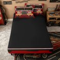 thumbnail image 4 of Erosebridal Red Fire Truck Zipper Twin Comforter Sets with Fitted Sheet and 2 Pillowcases for Boys Men, Cartoon Vehicle Theme Zipper Bedding Set, Black Reversible, 4 Pieces, 4 of 7