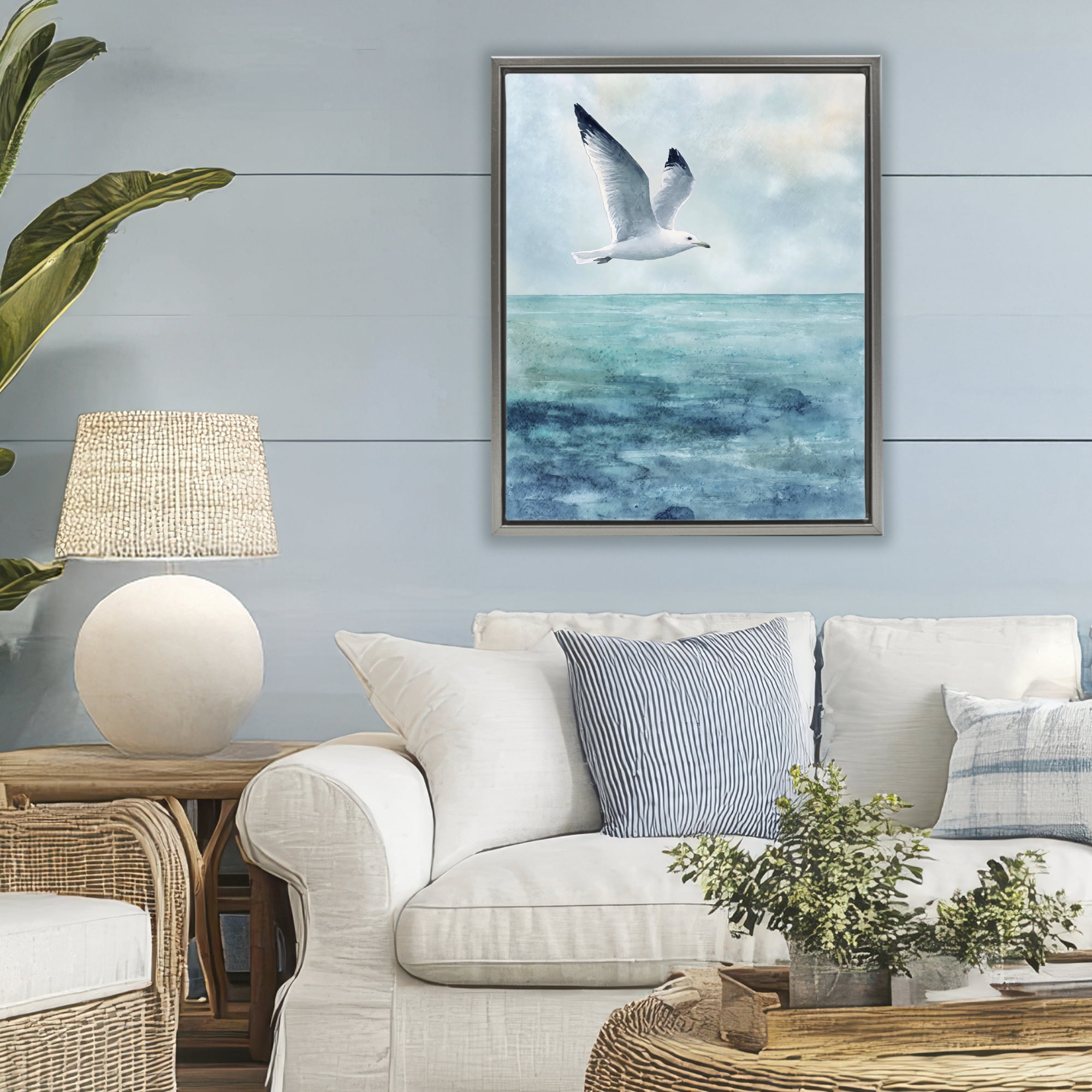 Stupell Industries Seagull With Black Tips Gray Framed Floater Canvas Wall Art, design by Franklyn Gregory
