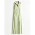 thumbnail image 7 of ZQUUVOU Women's Sleeveless Striped Maxi Dress Stand Collared V Neck High Slit Hem Casual Shift Dress Summer Vacation Outfits Olive Green, 7 of 7