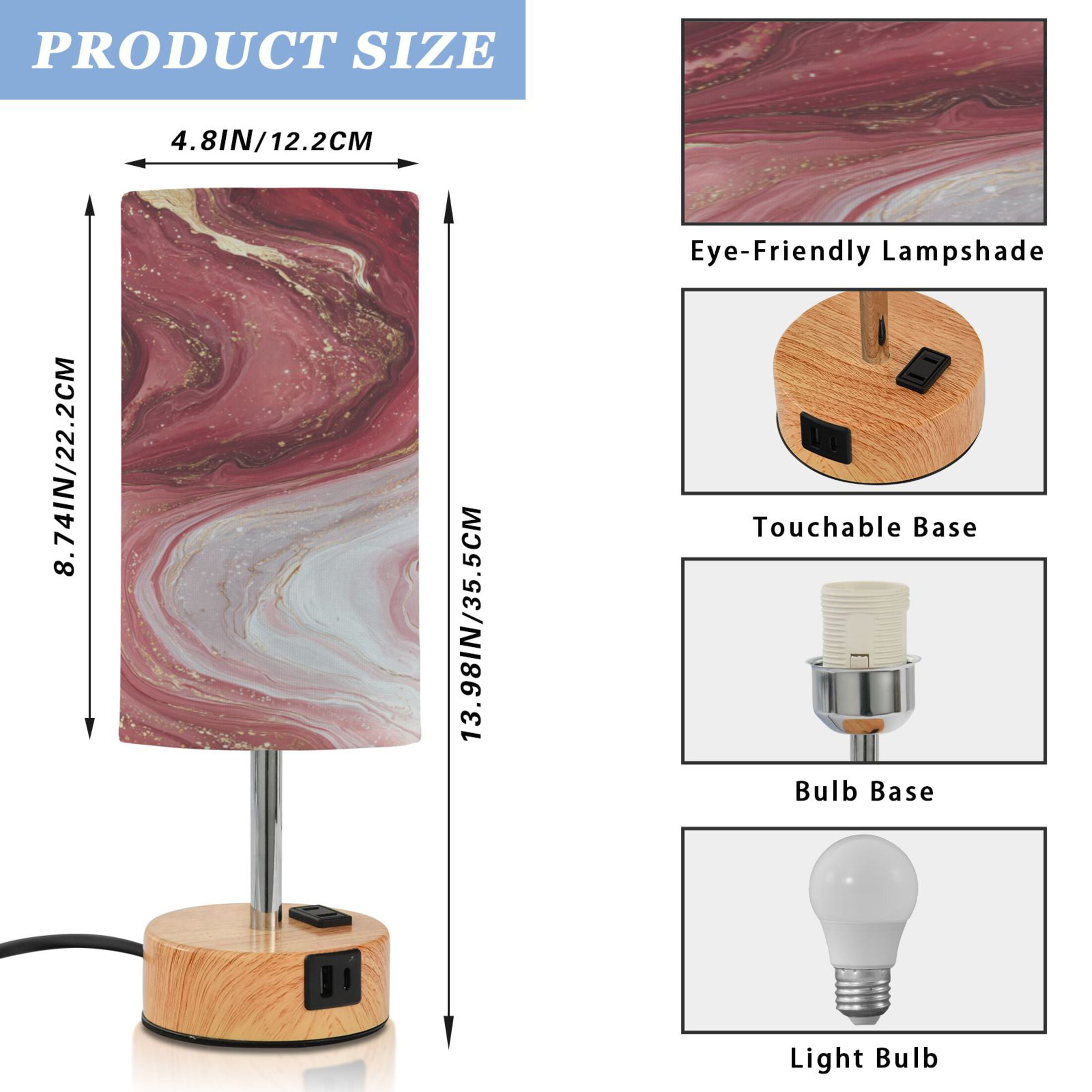 Touch-Control 3-Color Desk Lamp with Plug – Energy-Saving LED + 3 Simultaneous Charging Ports Burgundy Marble Flow