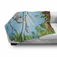 thumbnail image 2 of Lemur Soft Flannel Fleece Throw Blanket, Exotic Parrot and Ring Tailed Monkey Tropical Botanics Cartoon, Cozy Plush for Indoor and Outdoor Use, 50" x 60", Umber Forest Green, by Ambesonne, 2 of 5