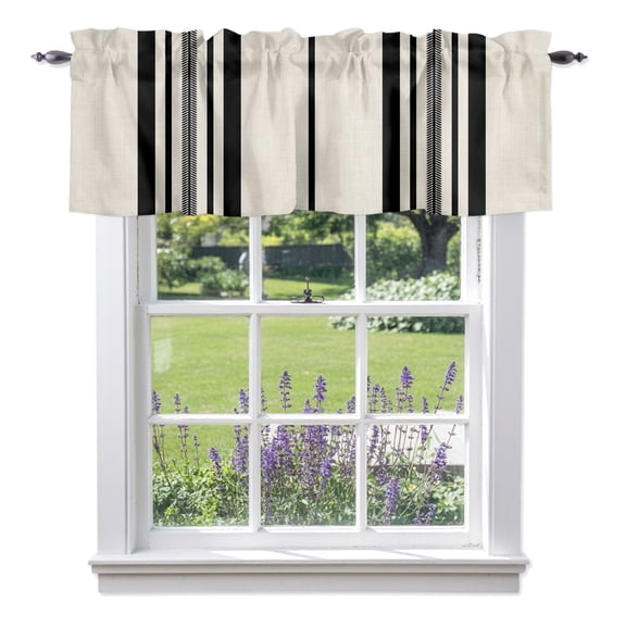 Kitchen Cafe Valance Curtain for Small Windows,Classic Black Lines Rod Pocket Short Valances,42x12in