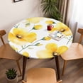 thumbnail image 5 of Ombre Yellow Flowers Elastic Fitted Round Table Cover Watercolor Floral Leaf Waterproof Outdoor Tablecloth for Holiday Party, Picnic, Patio & Dining Fits Tables Up to 55"-60", 5 of 8