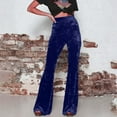 thumbnail image 4 of Women Velvet Flare Pants Elastic High Waisted Wide Leg Palazzo Pant Formal Party Long Pants, 4 of 6