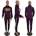 thumbnail image 2 of Akmipoem 2 Piece Sweatsuit Women Cowl Neck Letter Print Trackpants Tracksuit Outfits Purple S, 2 of 5