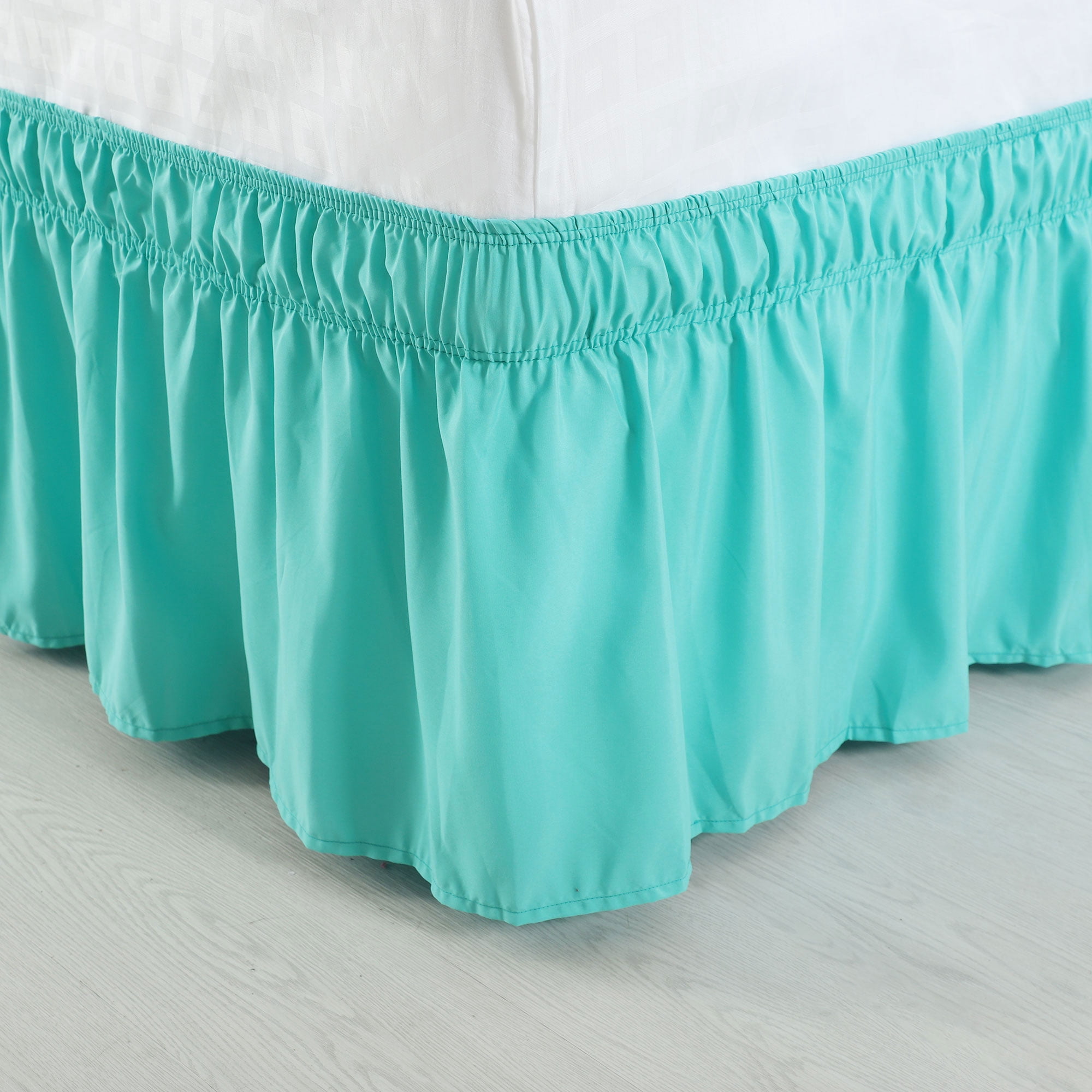 PiccoCasa Bed Skirt Polyester Elastic Wrap Around Dust Ruffle, Queen Aqua Blue