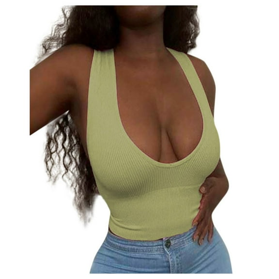 BYHONG Women's Ribbed Blouse Sleeveless Tank Top for Women Stretchy Casual Vest Green L