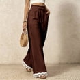 thumbnail image 7 of Lace Patchwork Pants for Women Elastic High Waist Drawstring Wide Leg Pants Causal Loose Palazzo Pants, 2XL, 7 of 7