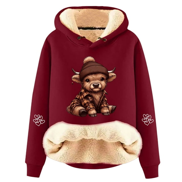Chandail en Molleton Grande Taille, Sweat à Capuche Doublé Imprimé Vache Mignon Mode Décontractée Manches Longues pour Confort Confortable, Chandail en Molleton Col Rond Femmes, Taille : 3TG