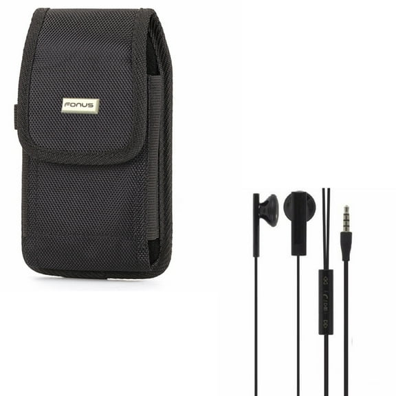 Rugged Canvas Carry Case w Headset 3.5mm Hands-free Earphones Mic K4J for BLU Life One X3, Vivo 5R - Coolpad Canvas, Legacy, REVVL Plus - Google Pixel XL 3a XL - HTC One Max, Desire 816